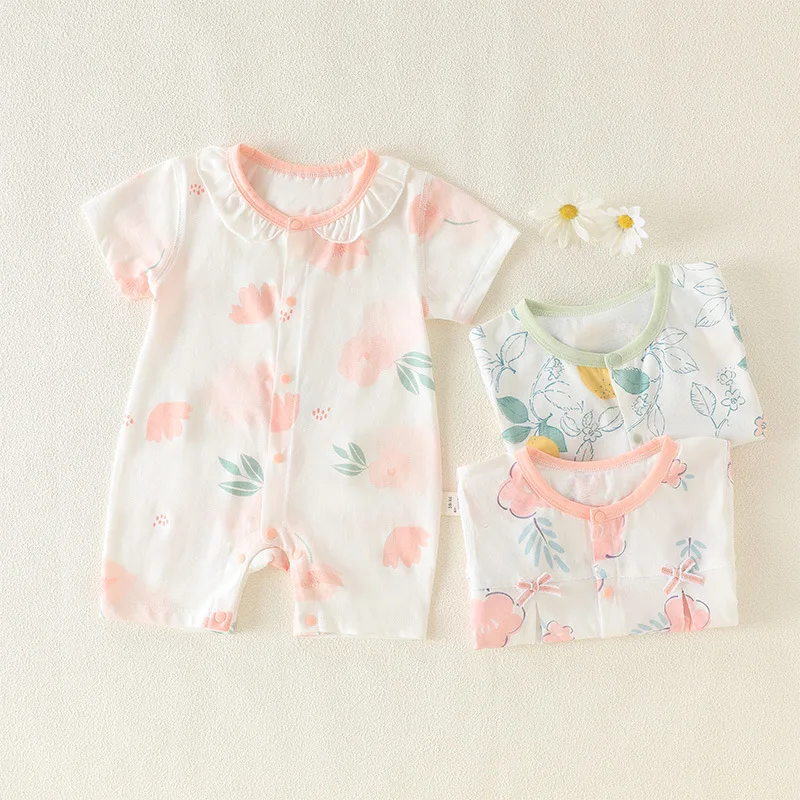New Baby Summer Onesie, Pure Cotton Boneless Baby Short-sleeved Thin Baby Girl Summer Clothes