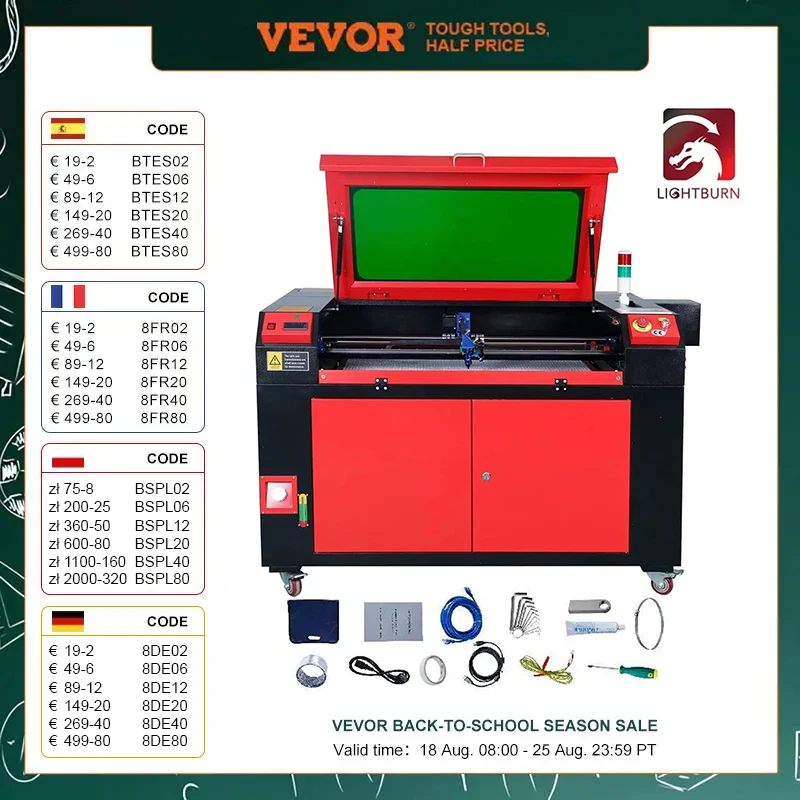 VEVOR RUIDA 100W CO2 Laser Engraver 90*60 CM Lightburn Laser Engraving Machine For Acrylic Fabric Wood Engraving Carving Print