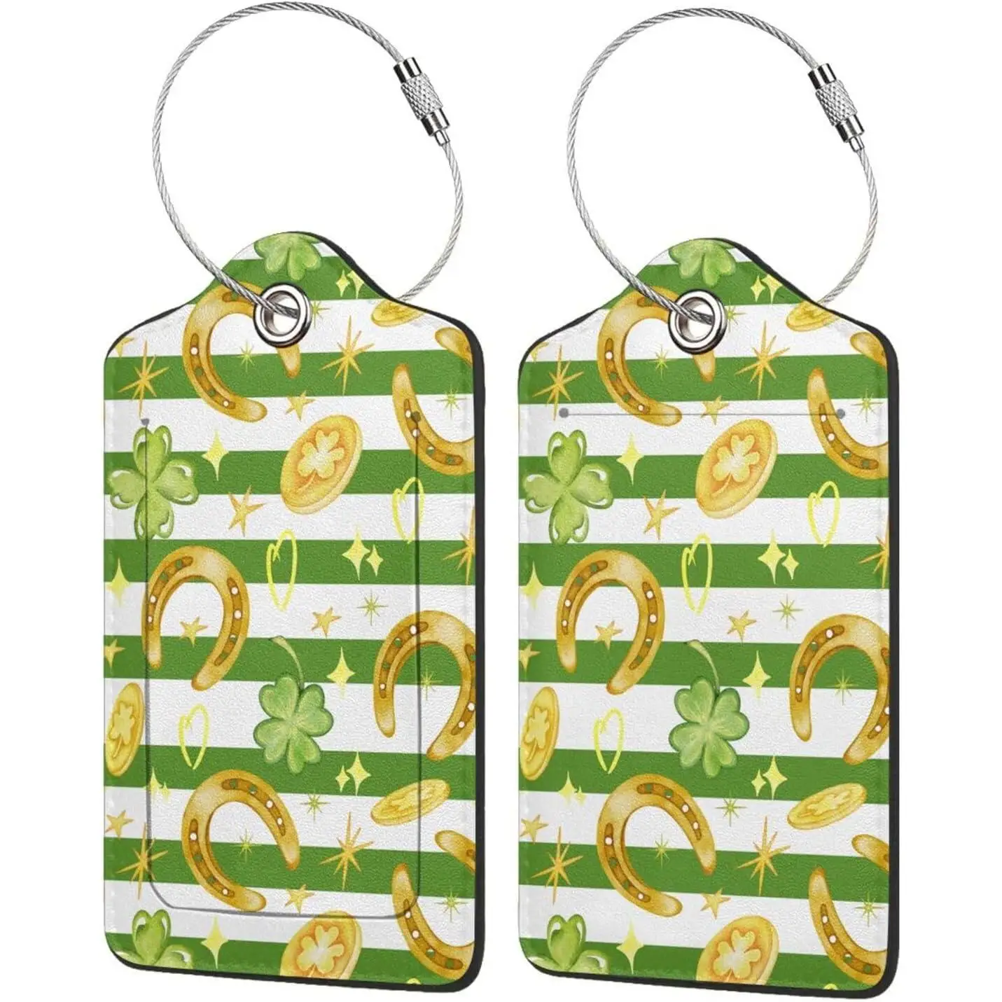 

Watercolor St Patrick Day Luggage Tags 2 Pack PU Leather Travel Luggage Tags for Suitcases with Stainless Steel Loop and Privacy