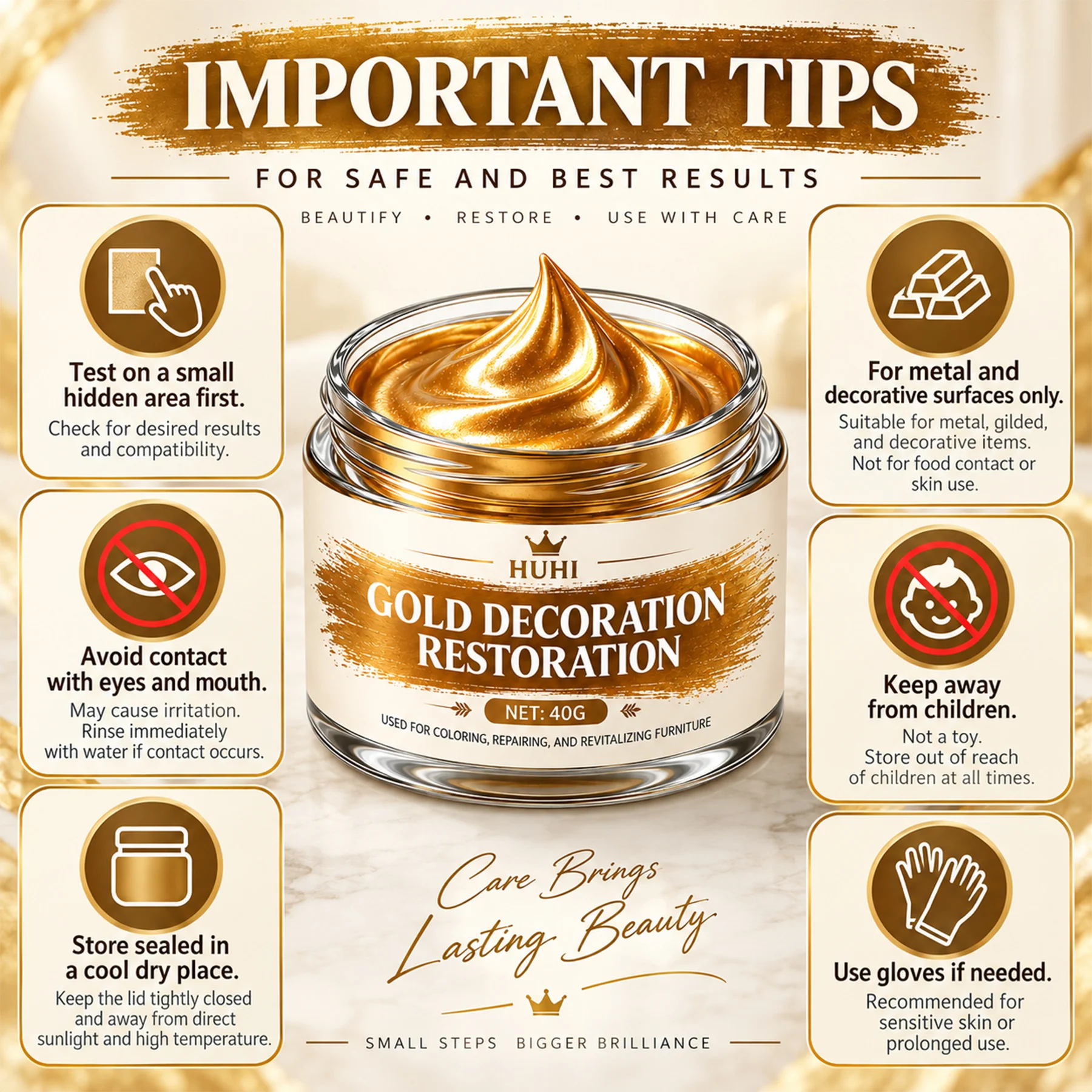 Gold Touch-Up Cream — Fixes Oxidation, Fading, Plating Wear on Jewelry & hardware; Restores Shine, Prevents Blackening & Dulling