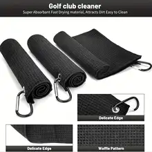1 Pc Black Golf Towel Microfiber Waffle Pattern Golf Towel (30*30cm, 12*12in ) | Club Groove Cleaner Brush | Foldable Divot Repa 3