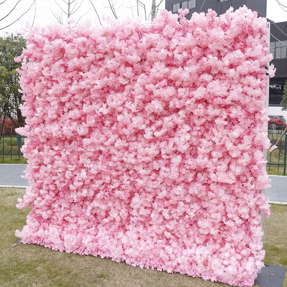 3D Luxury White Pink Cherry Blossom Flower Wall Artificial Floral Panel for Wedding Party Hotel Decor Event Arrangement