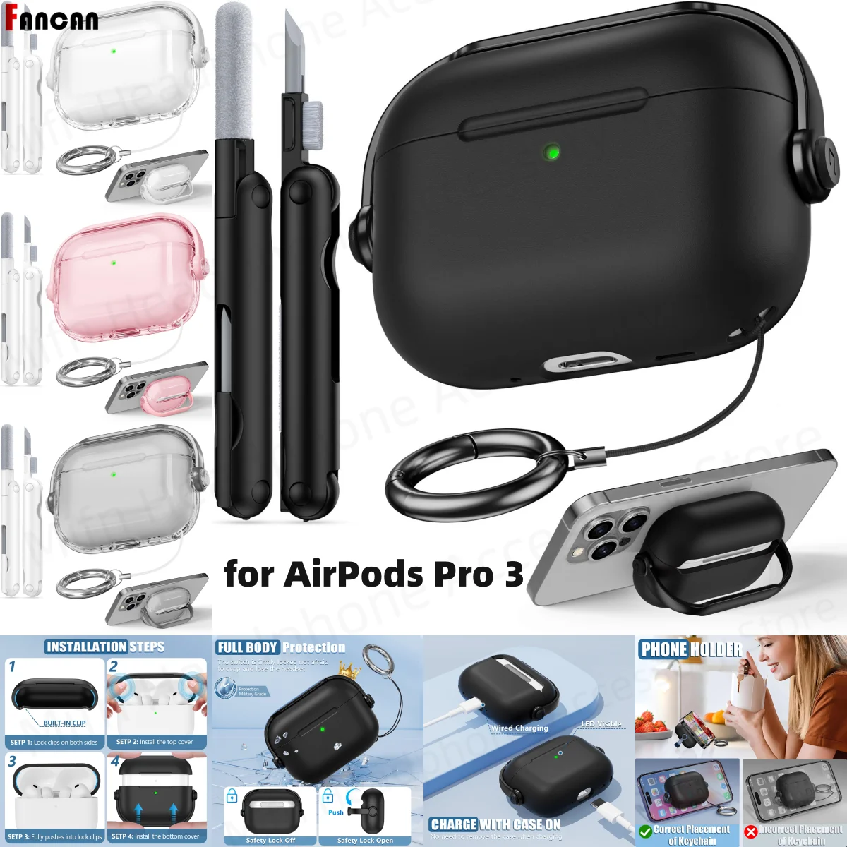 2025 For AirPods Pro 3 Cases simple Phone Stand Music headphone case Wireless Bluetooth Case For Air Pods Pro 3 lanyard Keychain - Image 4