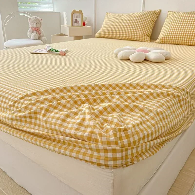 Washed Cotton Fitted Sheet Non Slip Fitted Sheet Elastic Band Around Mattress Cover Bed Cover and Pillowcase
