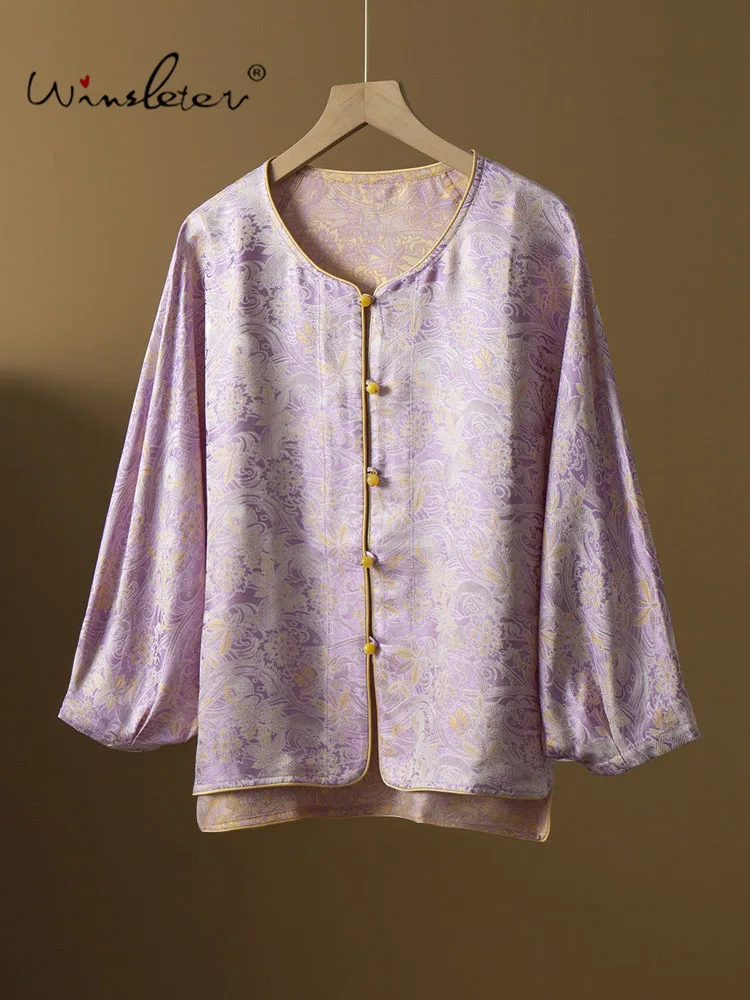 Winsleter-100%Real Silk Song Brocade Elegant Coat, Batwing Sleeve Jacquard, Women Loose Reversible Coat, 2026 Autumn C68509CC