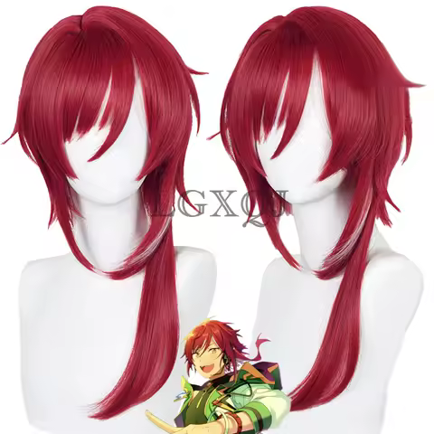 High Quality ES Sakasaki Natsume Cosplay Wig Game Anime Cosplay Wigs Scalp Dark Red Heat Resistant Synthetic Wig