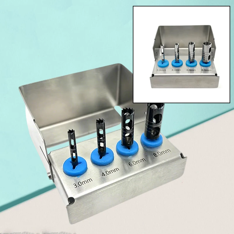 

Набор из 4 стоматологических фрез (трефина), длинные хирургические боры для имплантации кости, для низкооборотных наконечников, инструмент для установки имплантатов