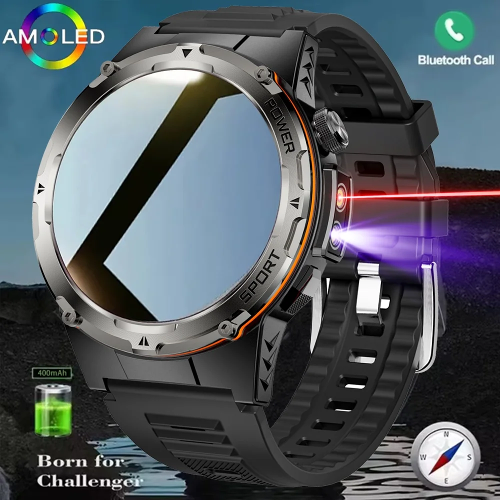 New  Fashion Men For Xiaomi Huawei Military Outdoor Watch IP68 Waterproof Bluetooth Talk Two-Color Flashlight Smart Men's Watch