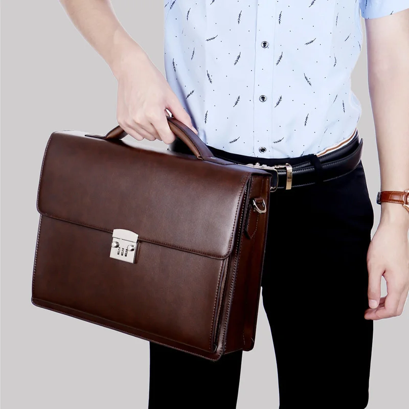 High Quality New Business Trend Password Lock Briefcase Genuine Leather Men Luxury One Shoulder Computer Bag Cross-body Handbag