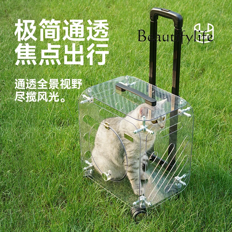 Cat bag out portable luggage pet fully transparent trolley case car dog large-capacity suitcase