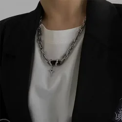 2024 Retro Black Zircon Star Necklace For Women Men Trend Titanium Steel Punk Nk Chain Unisex Jewelry New Couple Accessories