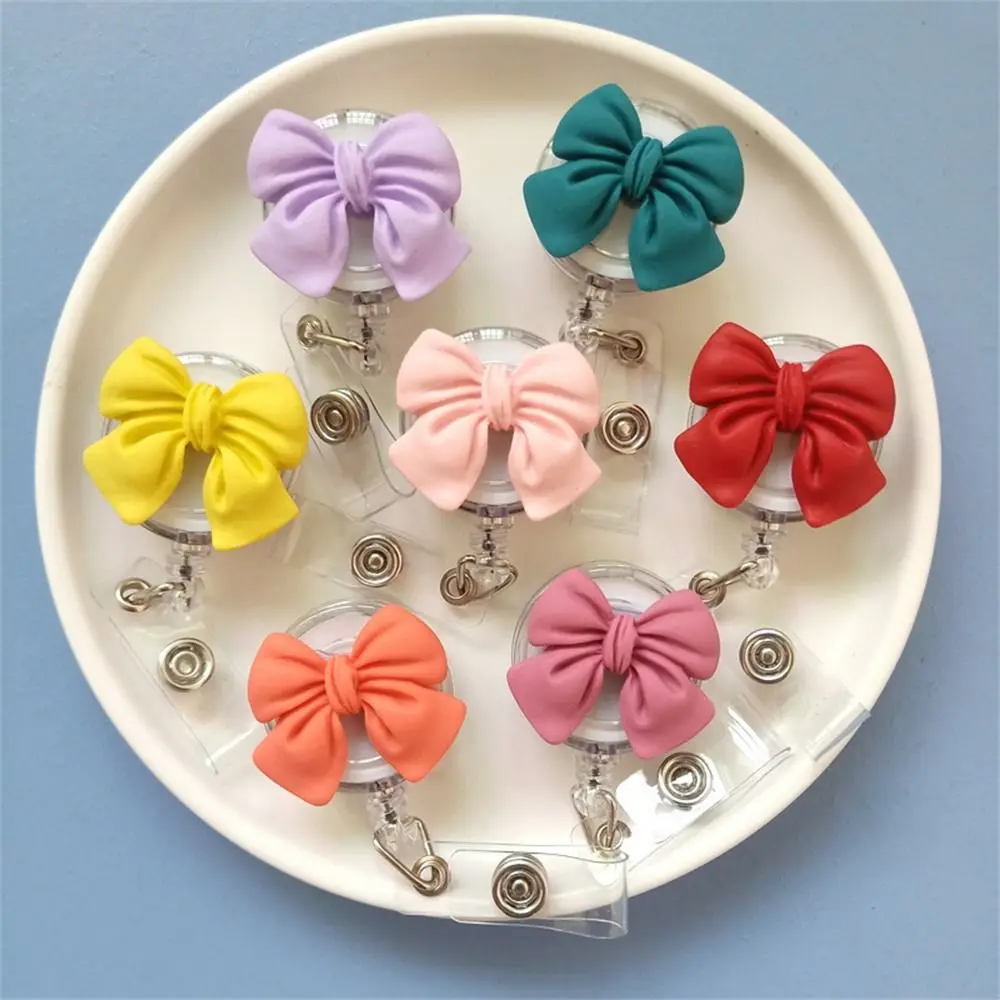 Bow Flower Nurse Badge Reel Name Tag 3D Flora Retractable Badge Holder Chest Card ID Card Easy Pull Buckle Doctor Students