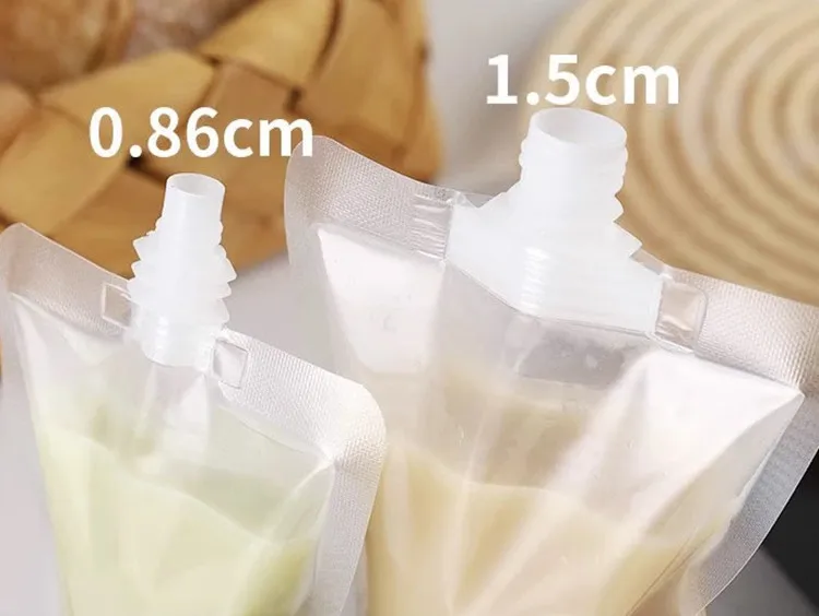 100PCS 30ML~600ML Clear Plastic Spout Beverage Bags Coffee Beer Juice Bar Wedding Home Party Birthday Suction Nozzle Pouches