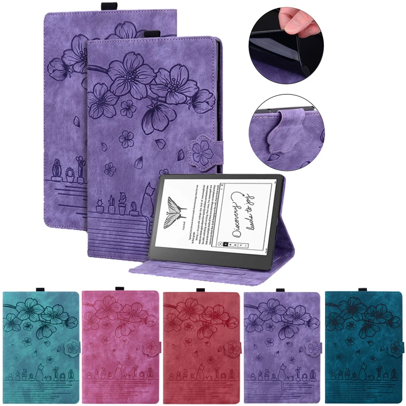 

For Funda Kindle 2022 6 Inch Case Cute Cat Flower Embossed Magnetic eBook Cover for Kindle Paperwhite 11th Case 2022 C2v2l3 Pen