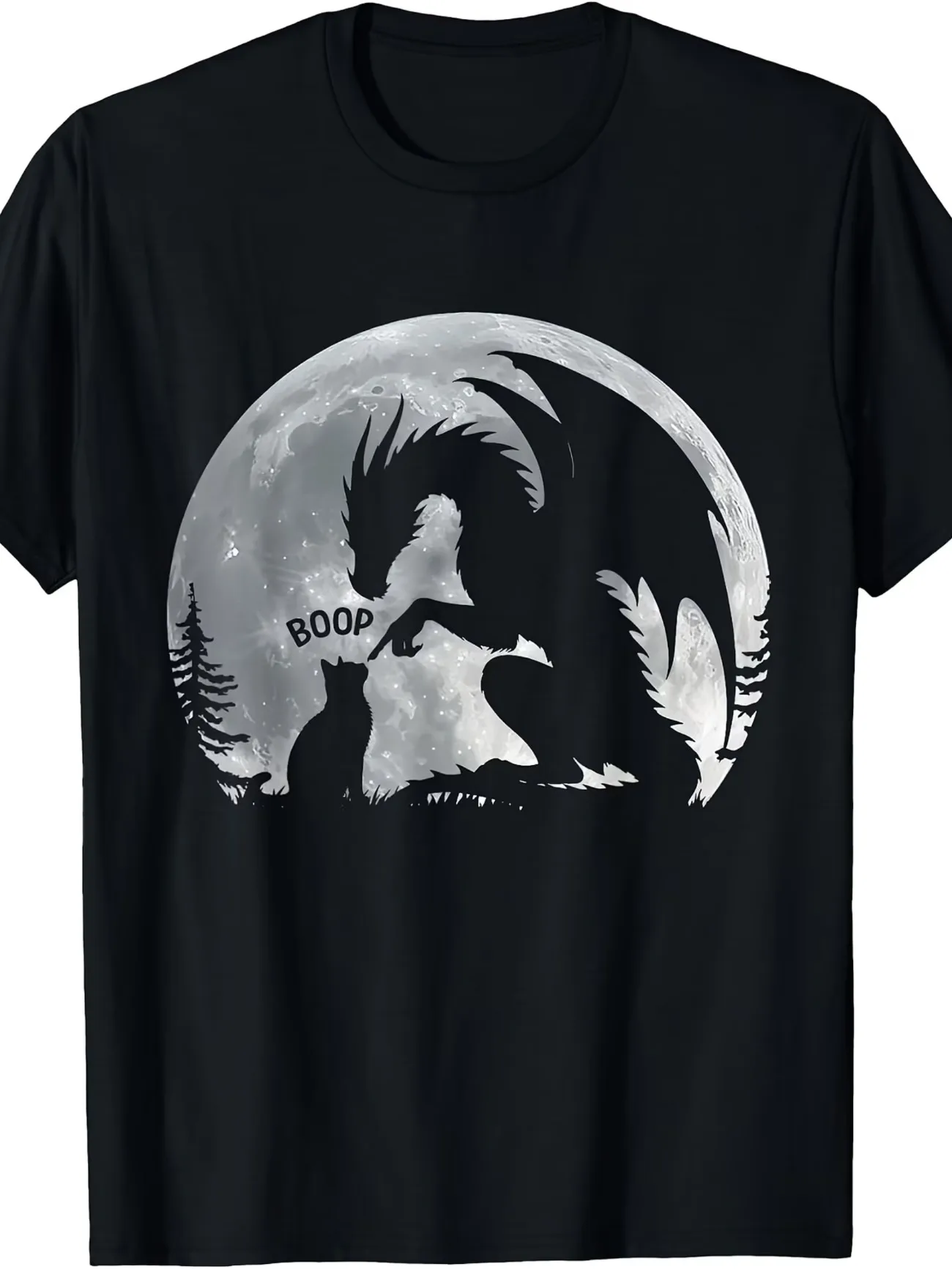 Full Moon Dragon-nosed Cat Fun Cute Fantasy Night T-shirt Casual Sports Plus Size Shirt Men's Women Tops Tee Streetwear Clothing