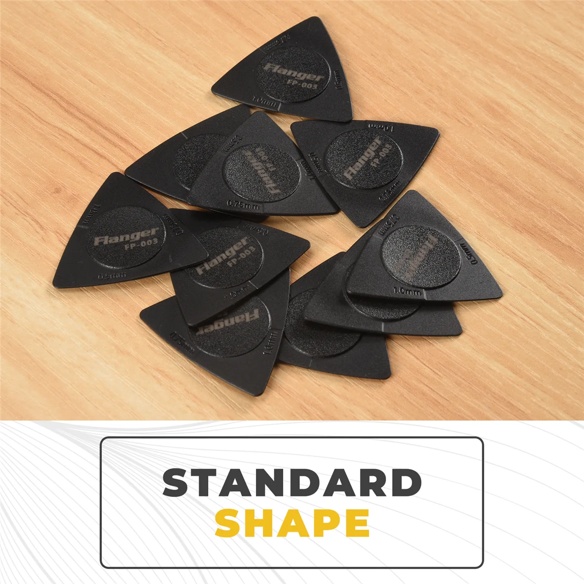 SMIEA Flanger 10 púas triangulares para guitarra 1,0 0,75 0,5 mm de espesor en PC + Material ABS púas estilo antideslizante negro
