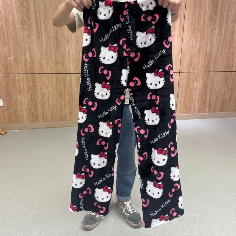 Venda quente sanrio y2k outono hellokitty batman calças de pijama dos desenhos animados hip hop senhoras quente casual estilo natal flanela bonito calças pano