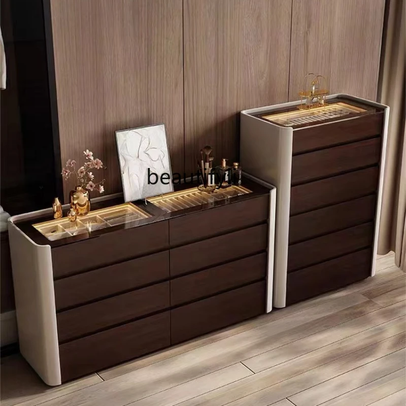 Light Luxury Solid Wood Chest of Drawers Home Collection Cabinent Italian Minimalist Bedroom Storage Locker