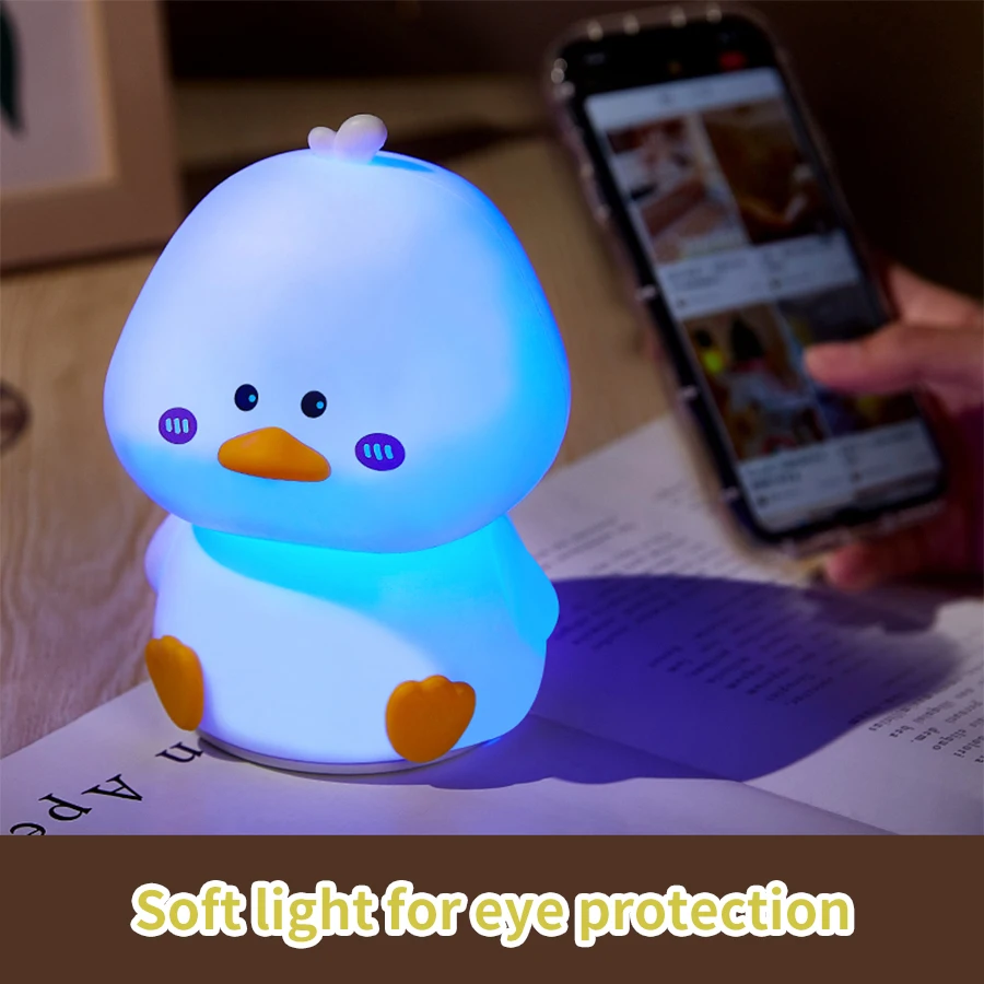 Creative Rechargeable Duck Night Light Cartoon Bedside Sleeping Lamp Silicone Pat Lamp Cute Children Nightlights Birthday Gift