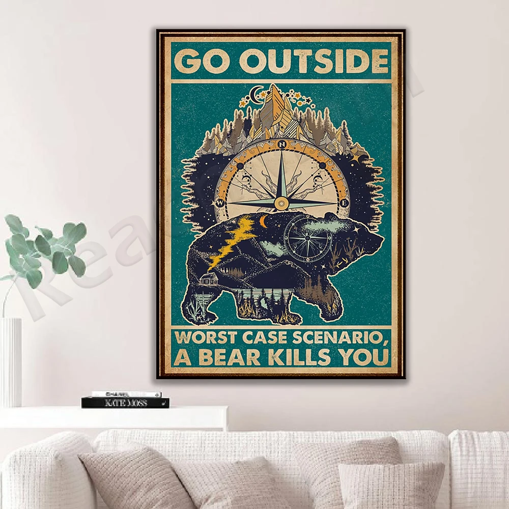 Take out killer bear poster, camping vertical poster, happy camper, camper gift, adventure poster, bear forest poster