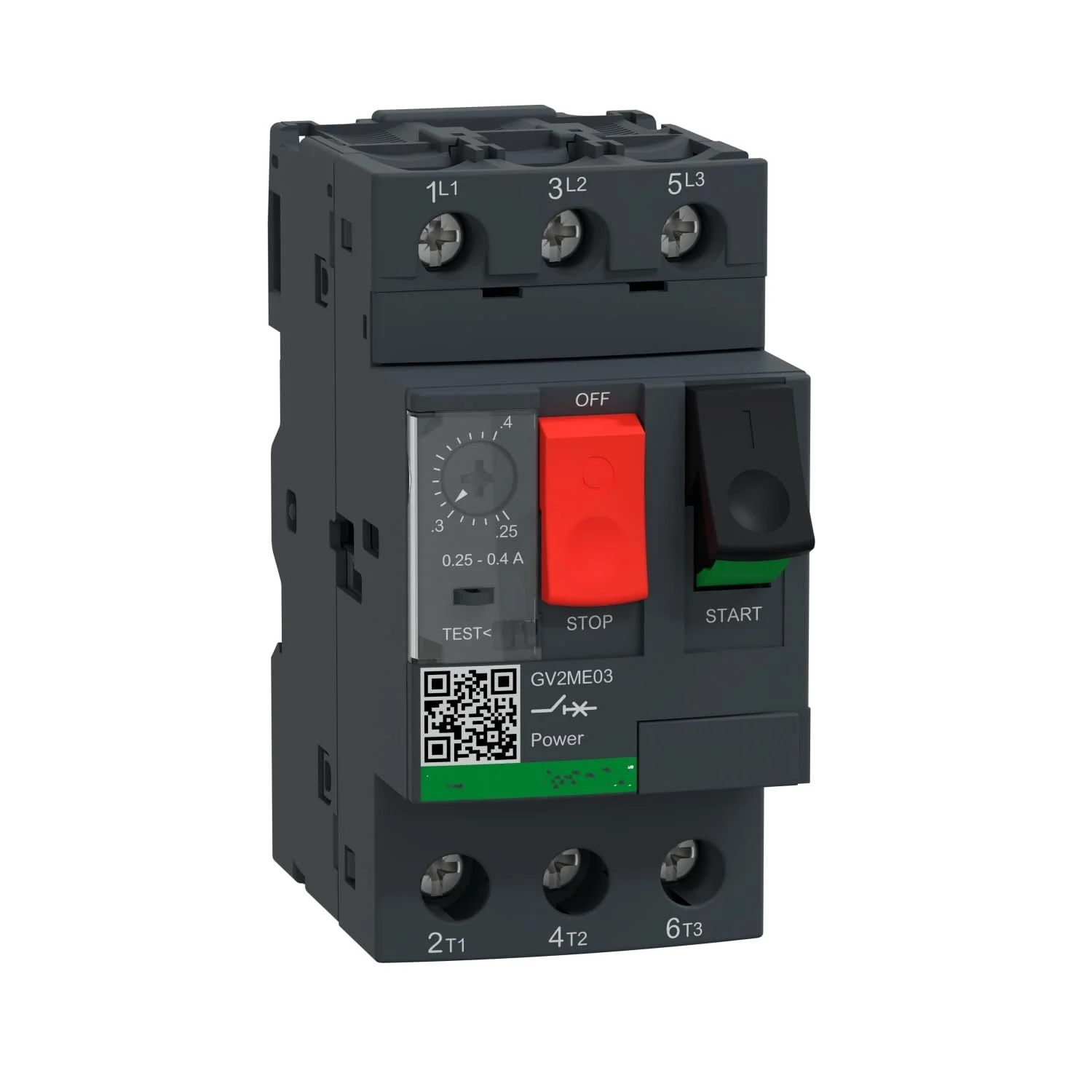 GV2M03 GV2-ME03  GV2ME03  Motor circuit breaker, TeSys GV2, 3P, 0.25-0.4 A, thermal magnetic, screw clamp terminals