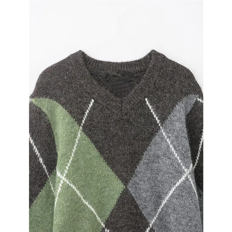 Pullover Women's Sweater Spring 2026 New Fashion Diamond Plaid Elegant Warm Women's Pullover Chic Young Long-Sleeved Pullover