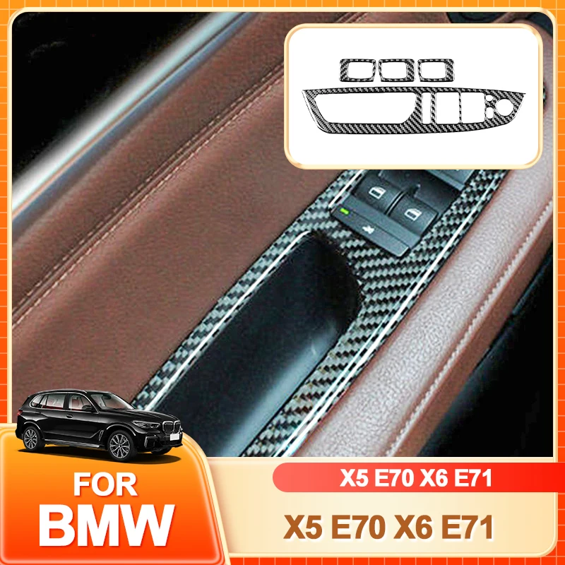 

Glasses Holder Hot 4PCS Carbon Fiber Car Window Switch Lifter Control Panel Frame Decoration Refit Trim Sticker For BMW X5 E7