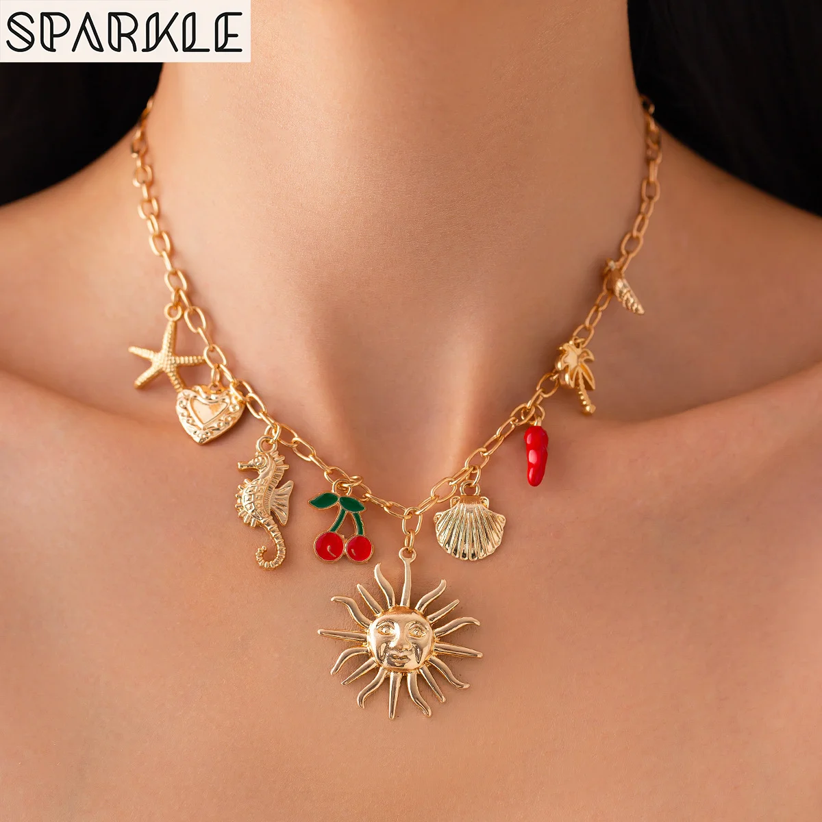 

Vacation Necklace for Women Dripping Pendant Necklace Retro Ocean Style Alloy Clavicle Chain Beach Vibe Fashion Thin Chain