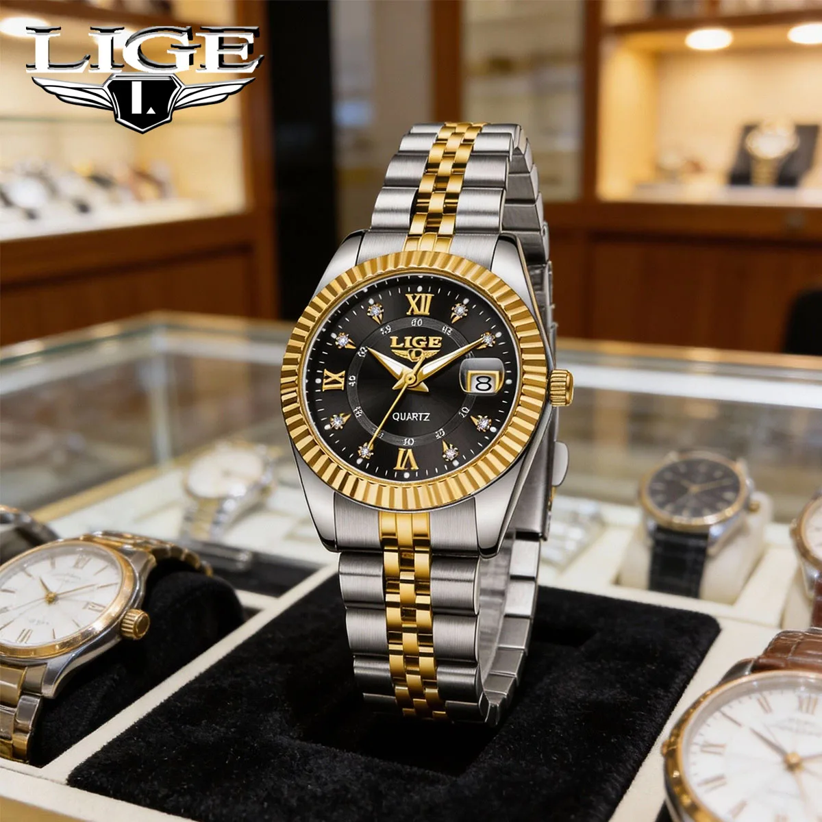 

LIGE New Fashion Luxury Woman Watch Water Diamond Date Woman Watch Elegant High Quality Quartz Women's Watchesreloj hombre reloj