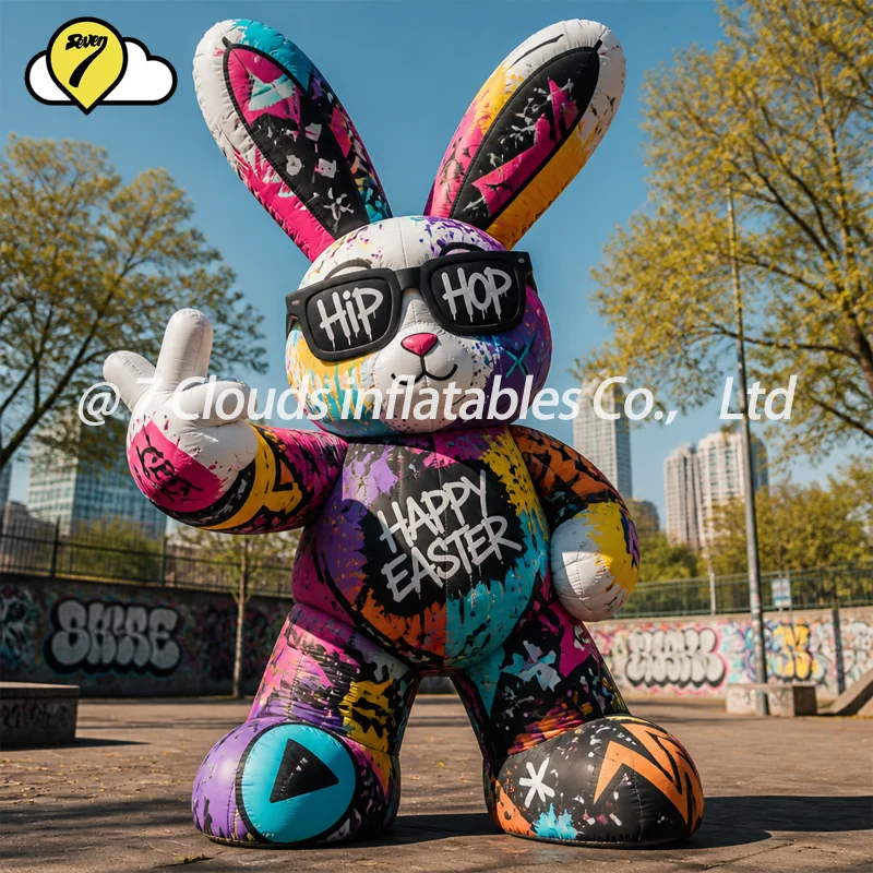 Giant Inflatable Hip-Hop Rabbit Easter Egg Blow up Rainbow Easter Arch Event Outdoor Easter Decoration Props for Advertising