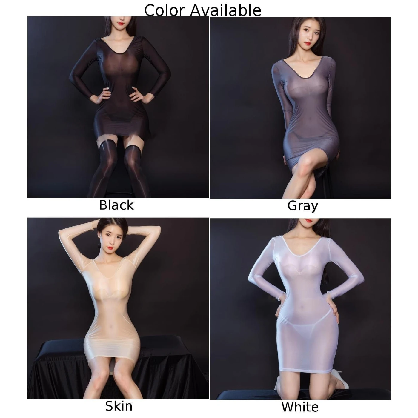 Vestido Bodycon Sheer transparente para mulheres, mini vestido extremo, lingerie exótica, pijamas sem costura, vestidos brilhantes de óleo, pijamas sexy