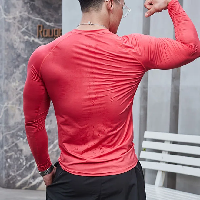 Men Slim Fit Muscle Shirts Long Sleeve T Shirt Men Gym Fitness Casual Autumn O-Neck Quick Dry Solid Top Tees