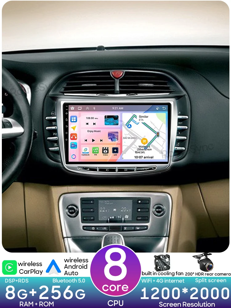 Android 15 autoradio multimediaspeler draadloze Carplay stereo voor Lancia Delta 2009 - 2019 navigatie GPS 2din DSP Wifi - afbeelding 2