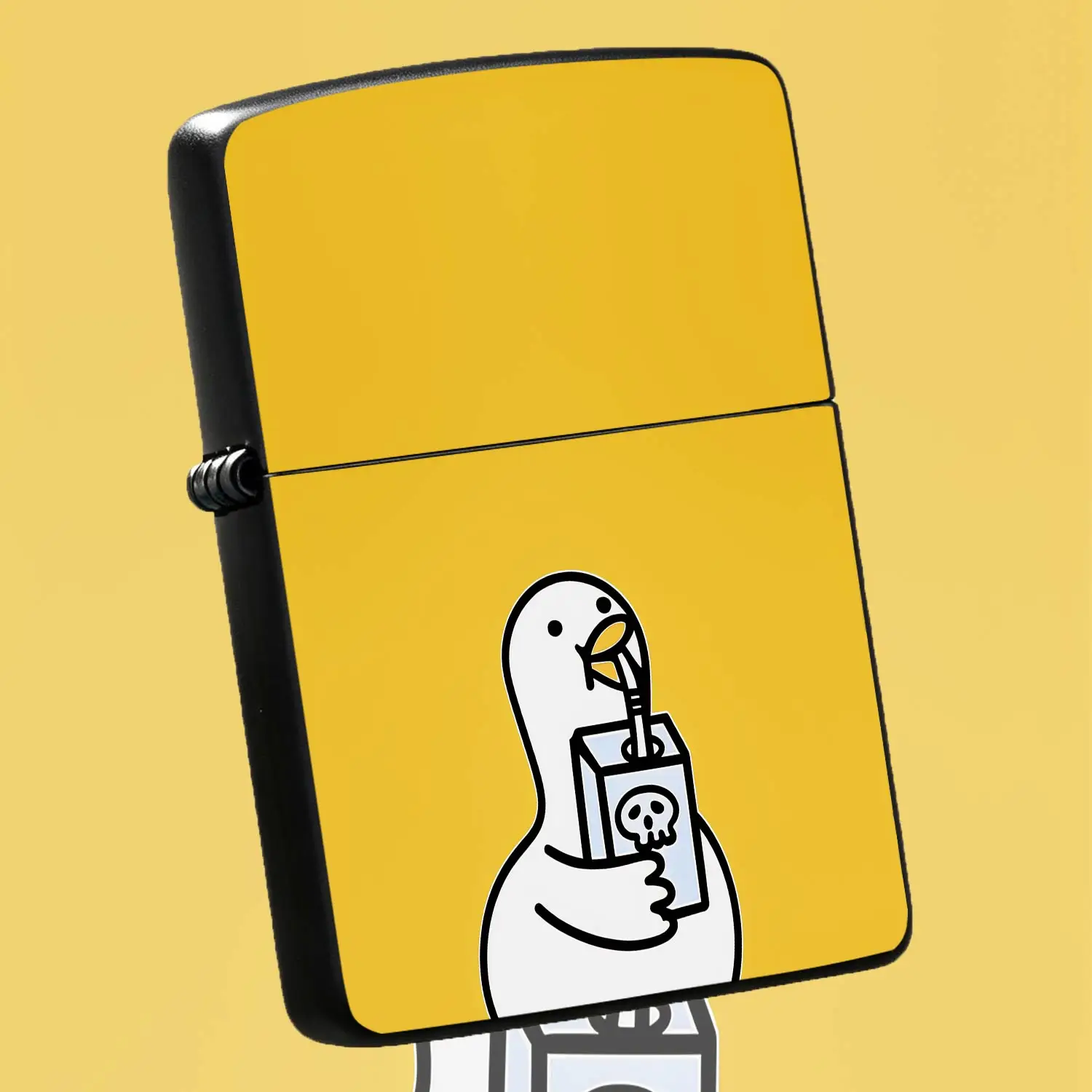 Cute Cartoon White Duck Lighter Fun Yellow Background Stylish Accessory, Creative Quirky Duck Holding Skull Marked Drink Box Design, Ideal For All Scenarios, Portable Lovely Daily Item As Exquisite Gift For Friends Or P A Humorous And Inter