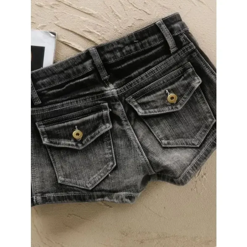 Pantalones vaqueros súper cortos de cintura baja para chica caliente de estilo americano pantalones cortos elásticos Vintage novedad de verano estilo adelgazantes pantalones resistentes al calor