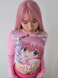 Deeptown Harajuku Kawaii koszulki z grafiką Anime kobiety cuttecore Cartoon Patchwork koszulki Y2K estetyczne smukły krótki tank Top japońskie lata 2000