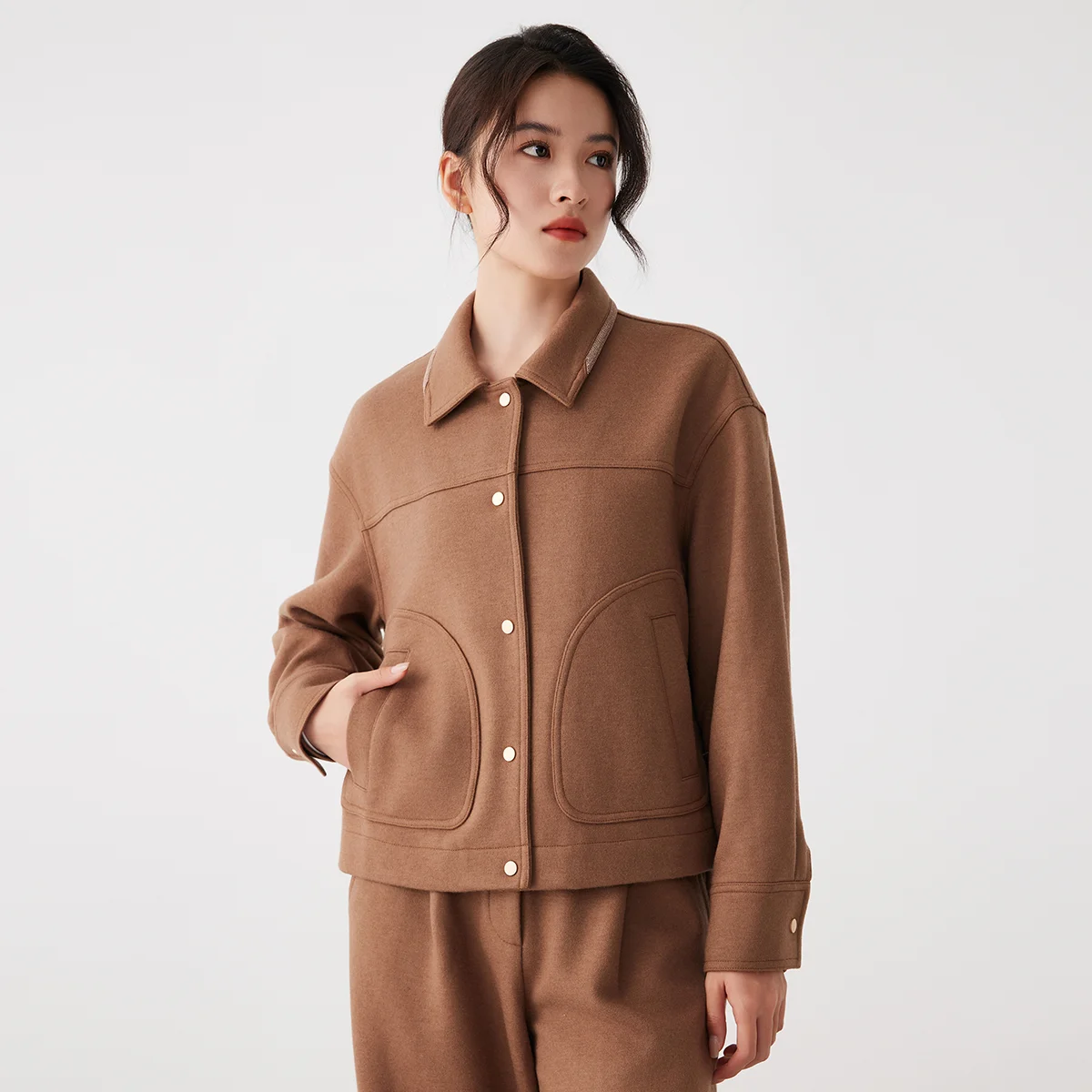 K2684X Wool and cotton blend lapel woolen coat high quality luxury women's clothing