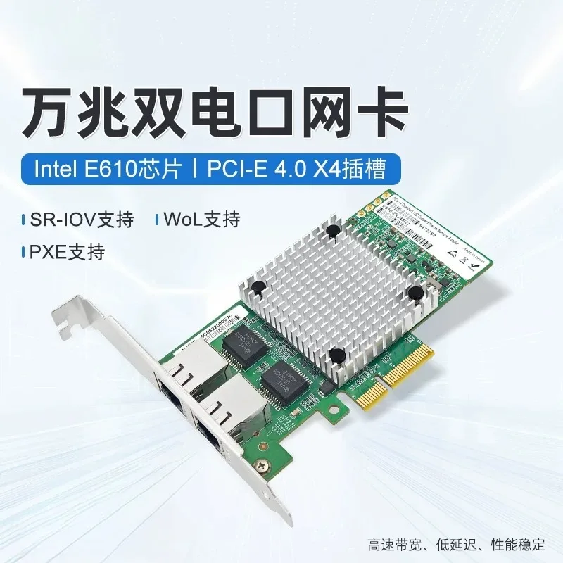 Intel E610 Dual Port 10GbE Network Card, PCIe 4.0 x4 RJ45 Adapter, 10G/5G/2.5G/1G/100M Auto-Negotiation for Server NAS
