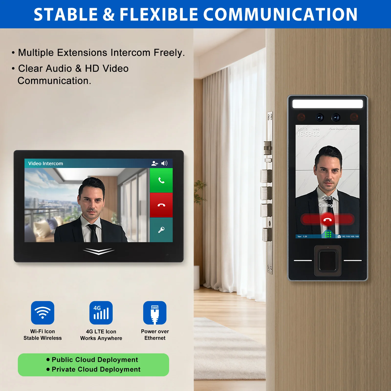 Smart 4.3"/7 Inch Touch Screen Video Intercom Indoor Unit, POE & WiFi, WEB Management, Alarm Input Output, Easy Installation