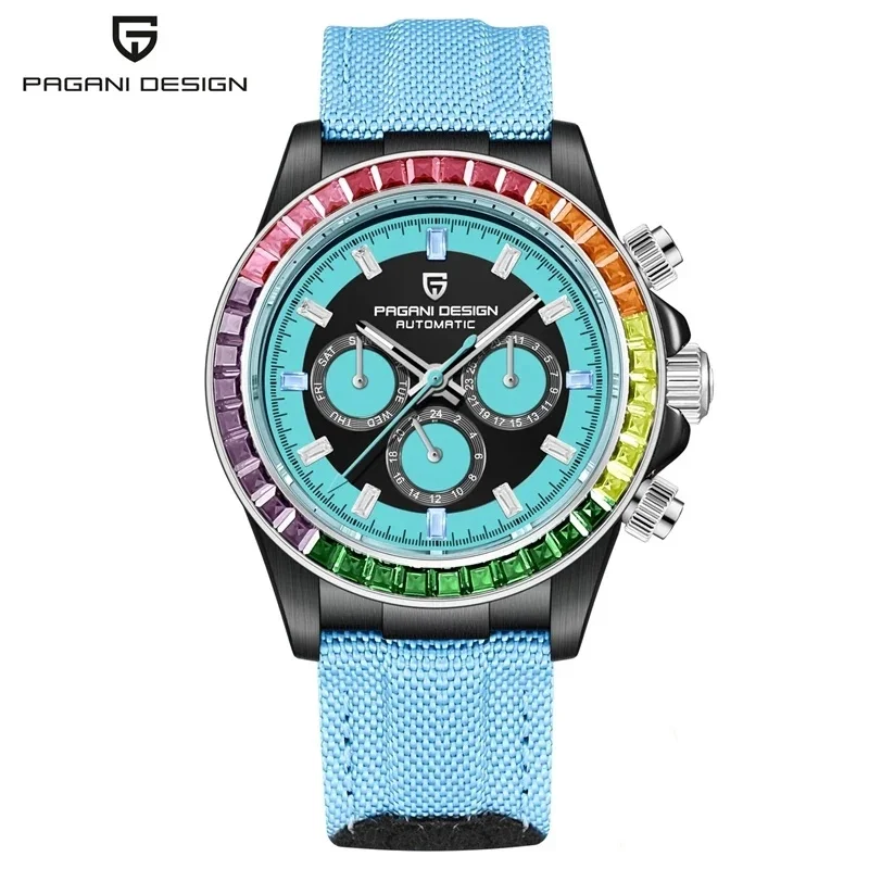 PAGANI DESIGNPD-1732 Rainbow Bezel Chronograph Sapphire Luxury Automatic Mechanical Watches Men's Stainless Steel Waterproof