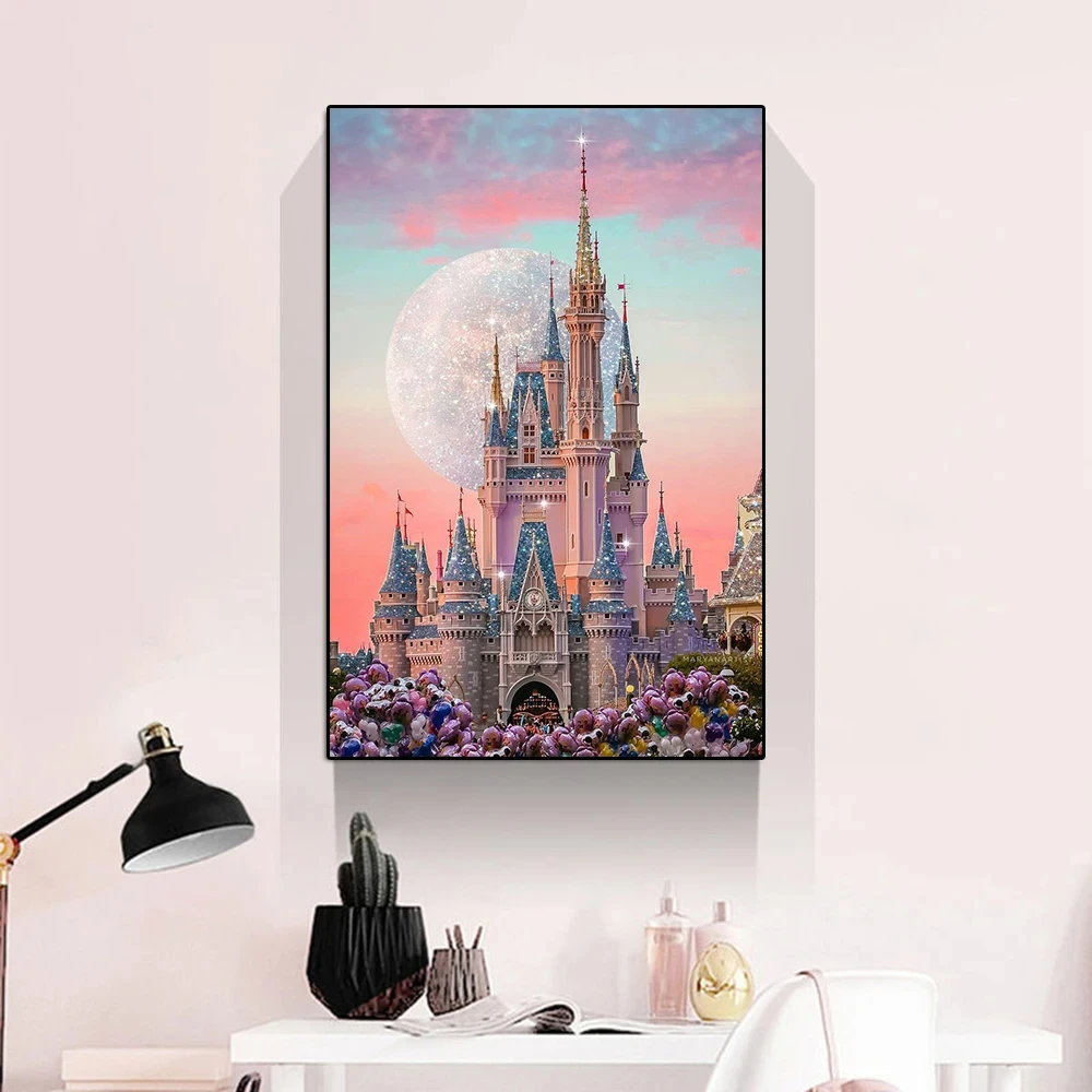 

Disney Cartoon Dream Castle Landscape Poster Prints Paradise Mickey Mouse Balloon Canvas Painting Wall Art Children's Room Decor