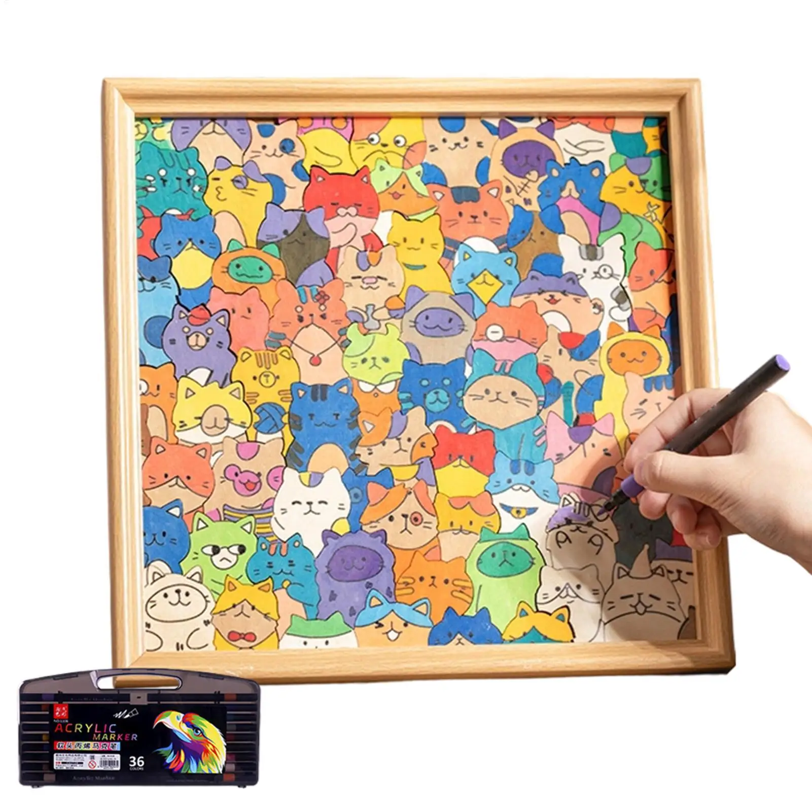 

Cat Puzzle Coloring Cat Educational Toys Cartoon Kitten Jigsaw Puzzle Set Wooden Puzzles Cat Learning Toys with Markers Puzzles