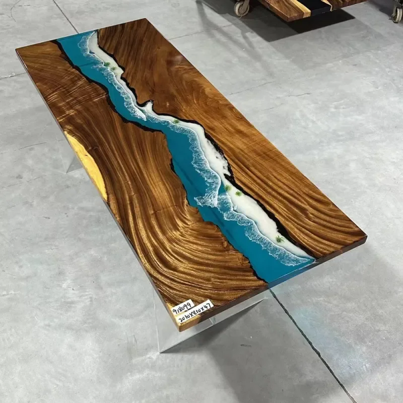 custom.Factory Directly Home Furniture Restaurant Kitchen River Solid Walnut Wood Epoxy Resin Slab Dining Table