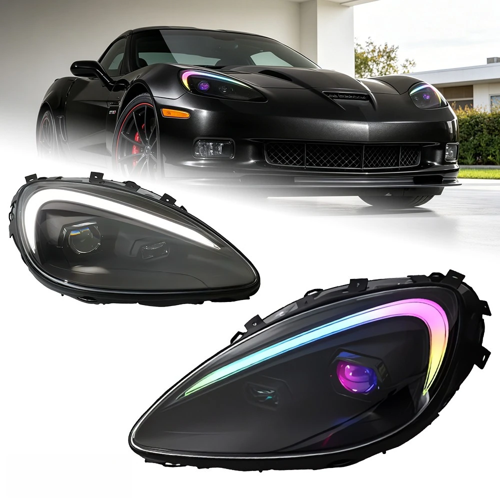 Car Headlight Assembly for 05-14 Chevrolet Corvette C6, LED Lens, Daytime Running Lights, Turn Signals, Upgrade Kit