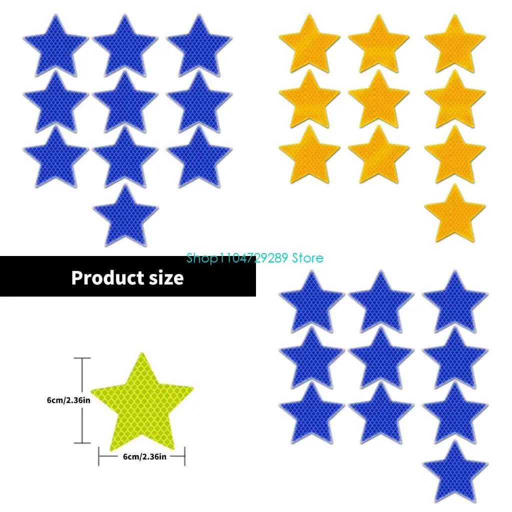 

D8KE 10Pieces High Visibility Reflective Star Car Stickers Warning Tapes Adhesive Waterproof for Bikes Truck Motorcycle