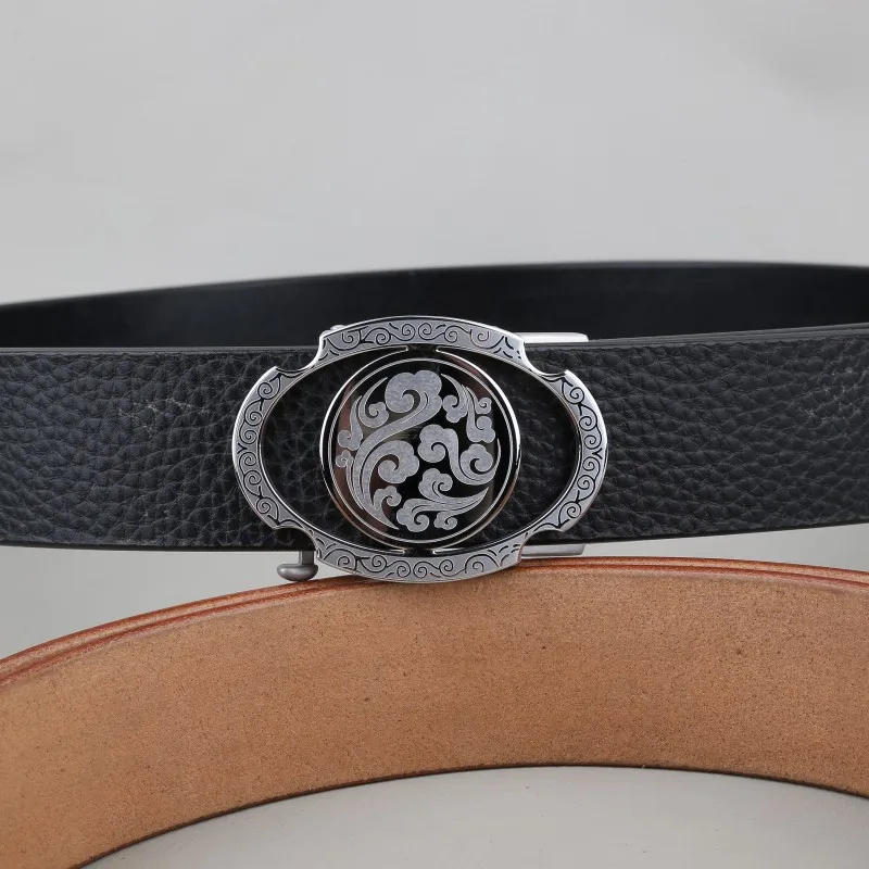 Handmade new oval buckle lychee pattern men's genuine cow leather belt imported from Italy, top layer cowhide belt, 304 stainles