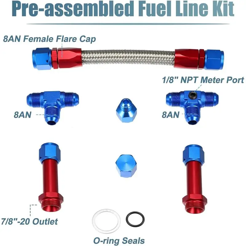 홀리 8AN 듀얼 피드 연료 라인용 4150 카뷰레터 연료 라인 키트 7/8인치 브레이디드 듀얼 인렛 연료 라인 키트-ABQU