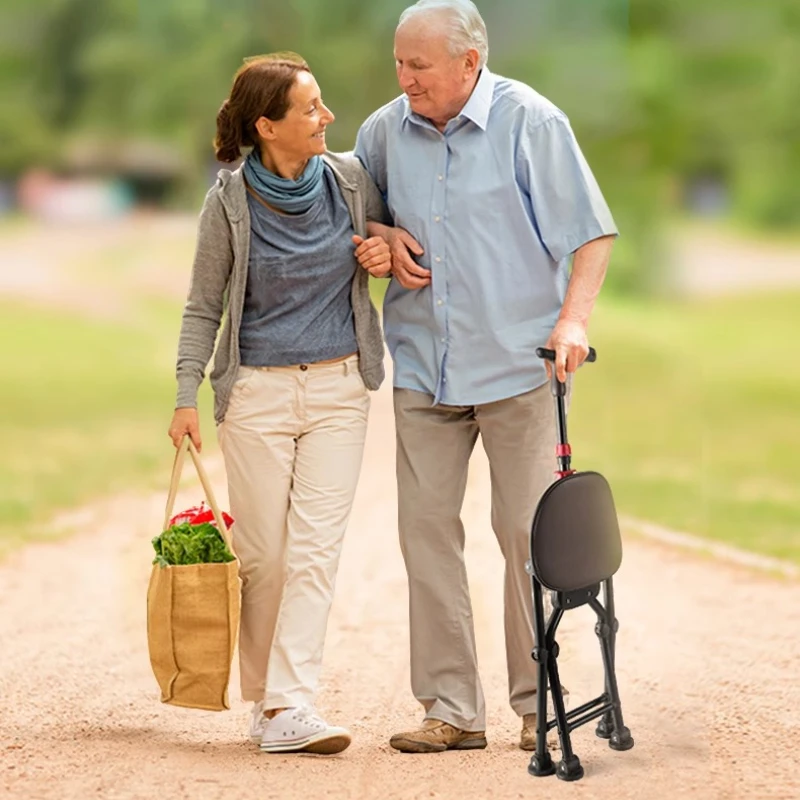 

Walking Cane Chair Foldable Stool Aluminum Alloy Seat Multi Function Support Stick Anti Slip Mobility Aid for Elderly Outdoor