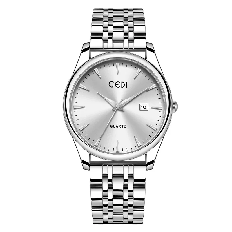 Gedi Couple's Classic Steel Belt Watch Simple Advanced Calendar Waterproof Quartz Watch New Good-looking Watch