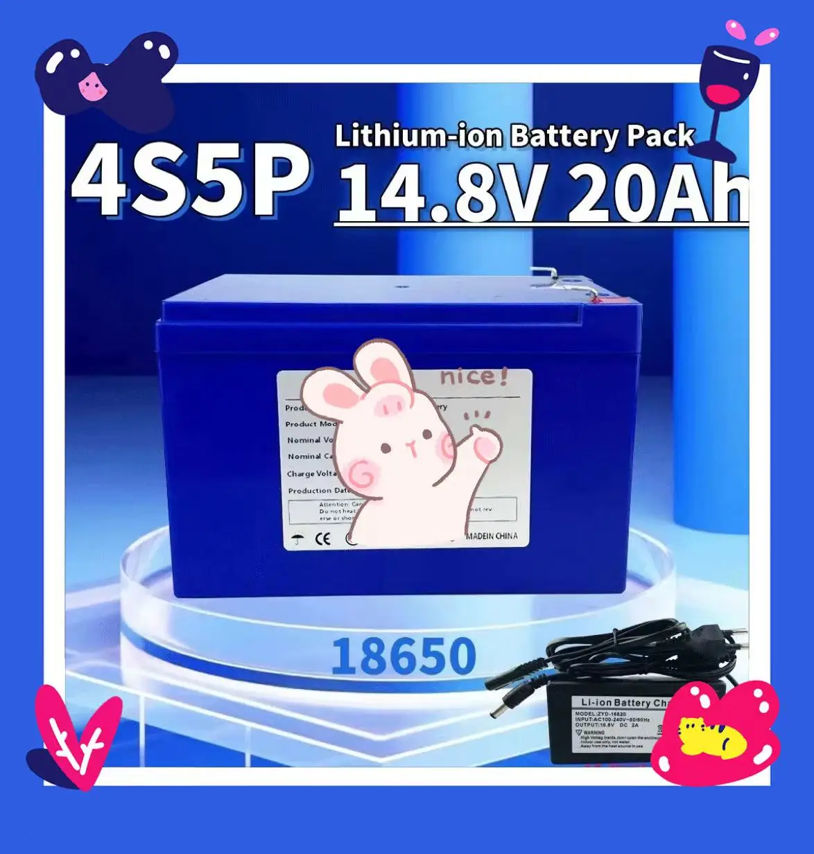 

18650 4S5P 14.8V 20Ah Lithium-ion Battery Pack with BMS for 16.8V Equipment High Power Inverter Tourist Car Solar Compatible
